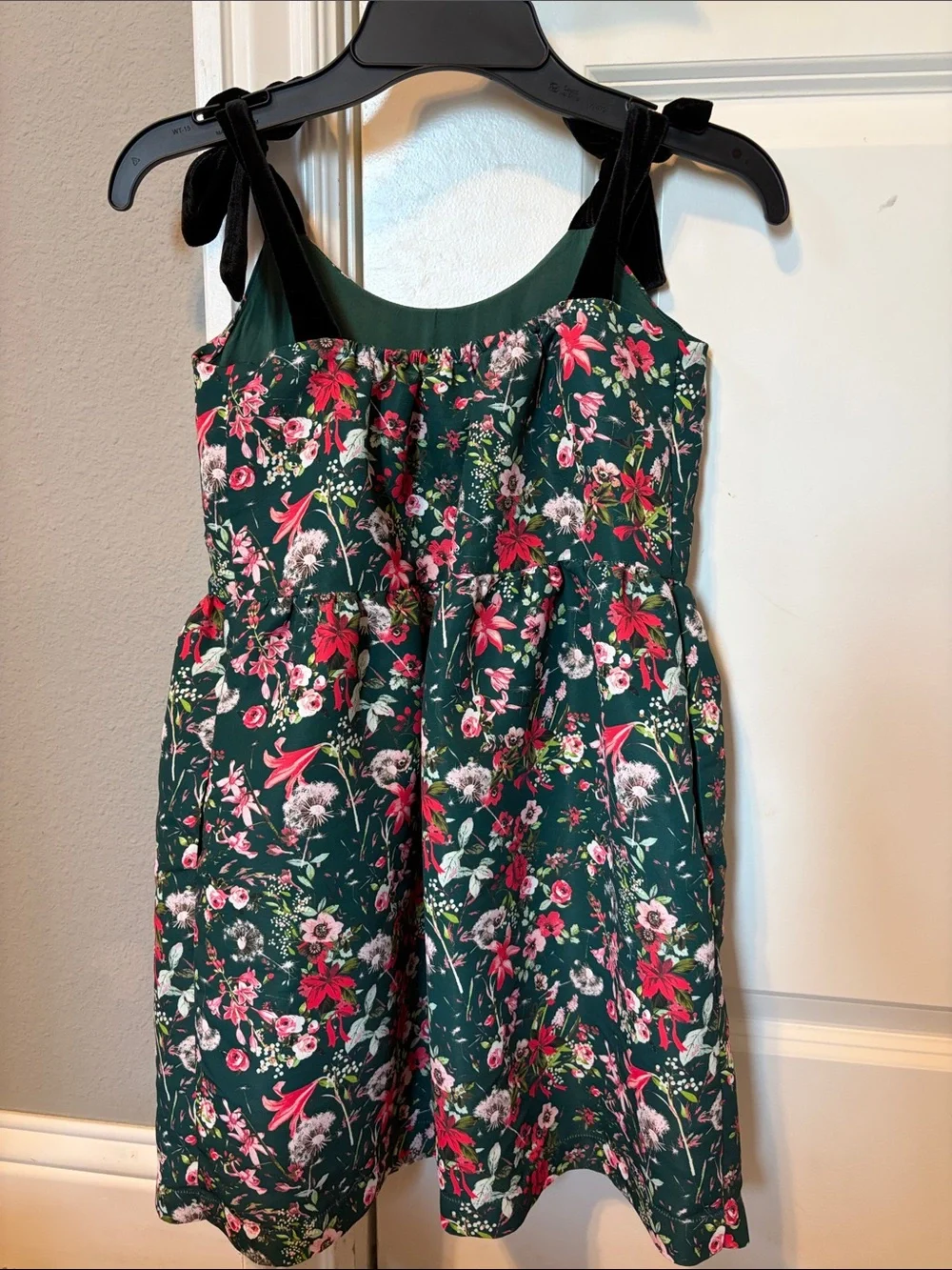 Vineyard Vines Dark Green Floral Dress with Velvet Tie Straps